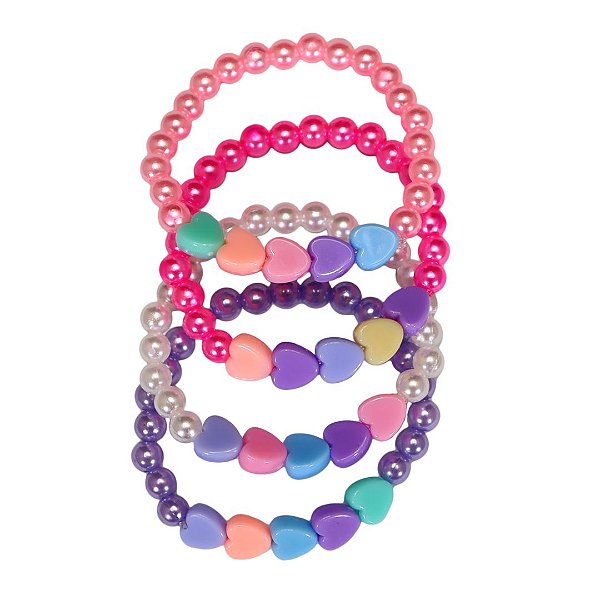 Mix Infantil Pulseiras Beads Corações Color