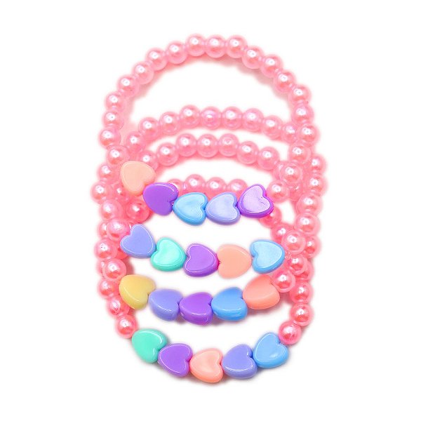 Mix Infantil Pulseiras Beads Rosa Corações Color