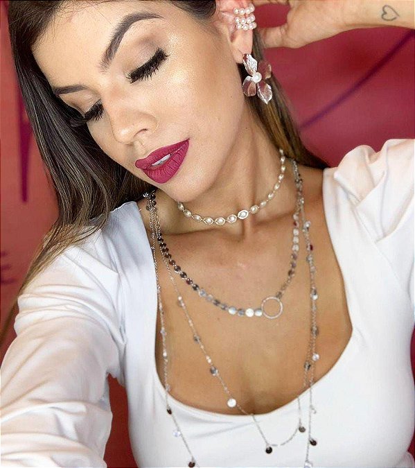 Choker Pérolas Prata