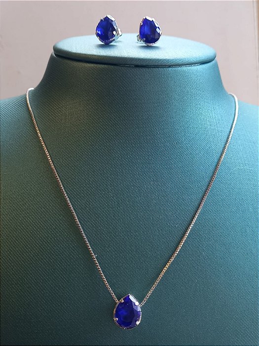 Conjunto Gota Pedra Azul Bic