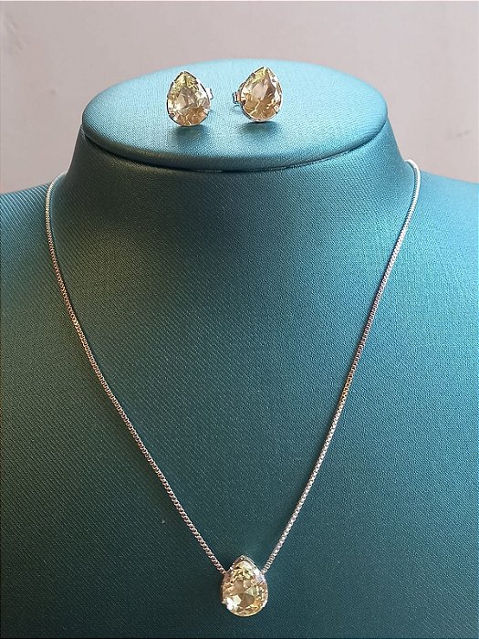 Conjunto Gota Pedra Amarelo Cristal