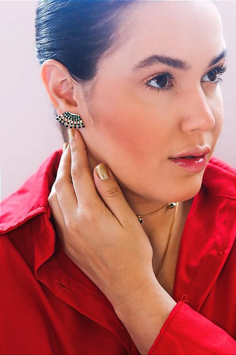 Brinco Ear Cuff Strass Verde Esmeralda
