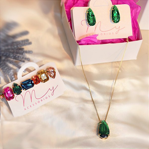 Conjunto Gota Verde Esmeralda Glam