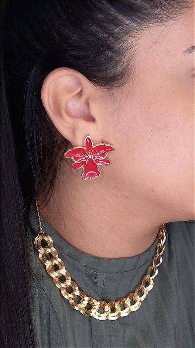 Brinco Flower Esmaltado Vermelho
