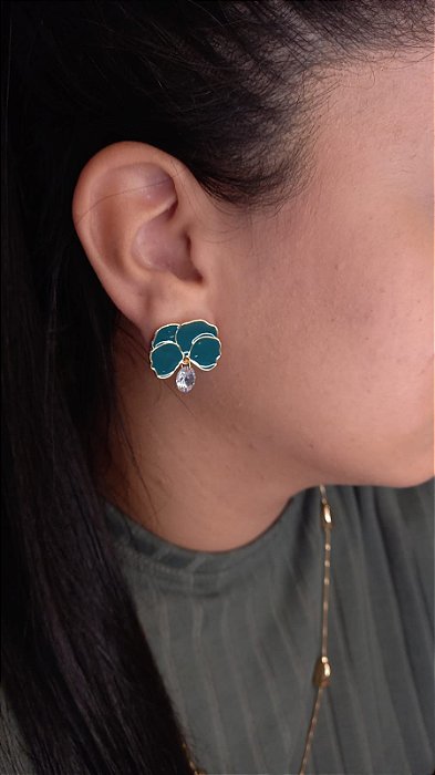 Brinco Folhas Esmaltado Verde Escuro