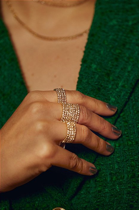 Anel Strass Lumiere Dourado