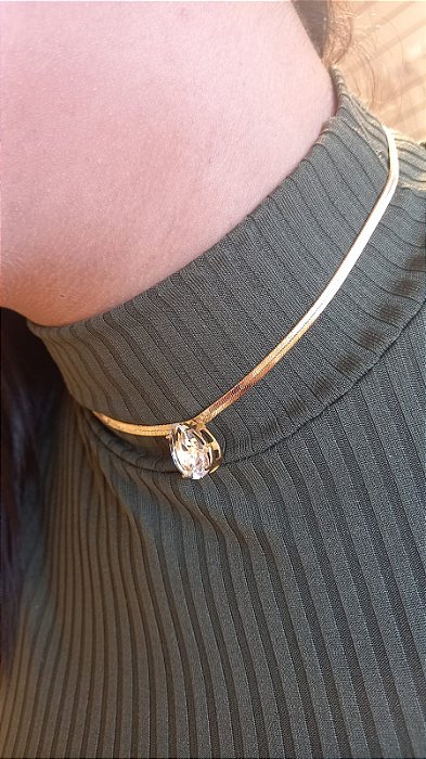 Colar Fita Gota Cristal