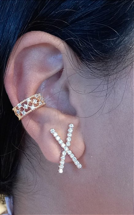 Brinco X Strass Dourado