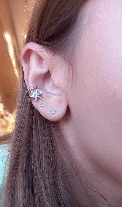 Piercing Fake Flor Prata