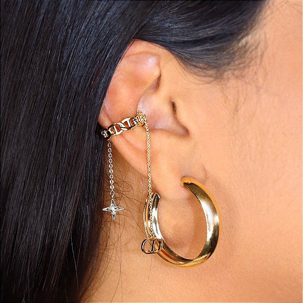 Argola Base Larga Textura e Piercing Fake