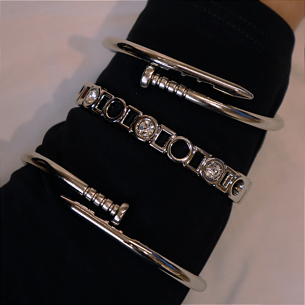 Bracelete Pedras Ródio Branco
