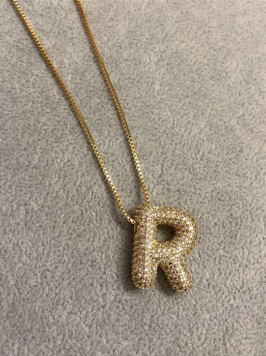 Colar Inicial R Cravejado