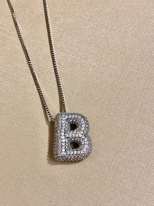 Colar Inicial B Cravejado Prata