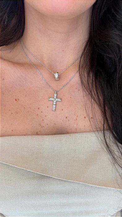 Colar Crucifixo Ródio Branco