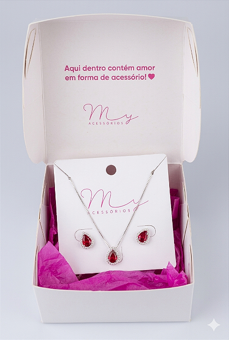 Conjunto Gota Vermelho Cravejado em Zircônias
