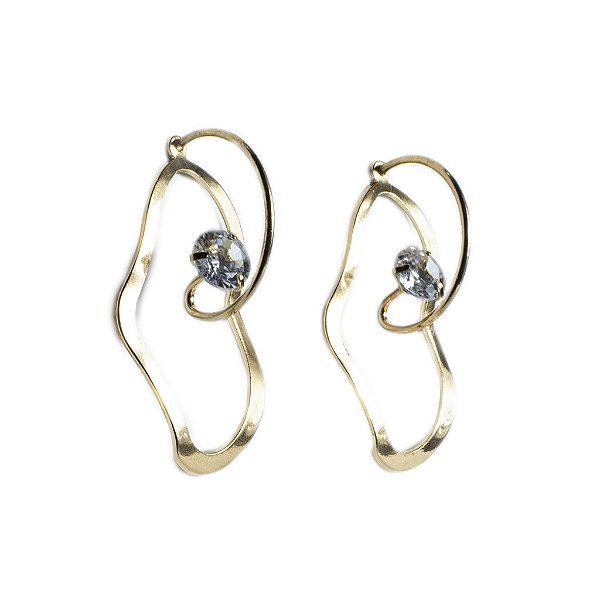 Brinco Metal Amassado com Zircônia Liso Dourado