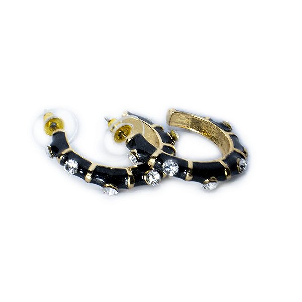 Argola Esmaltada com Pedraria Preta