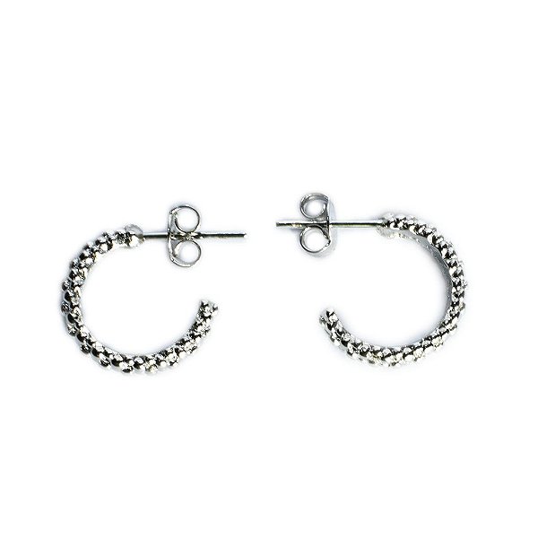 Argola Mini Texturizada com Ródio Branco