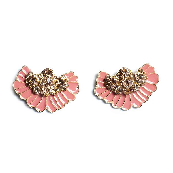 Brinco Leque Rosê Esmaltado Pedraria