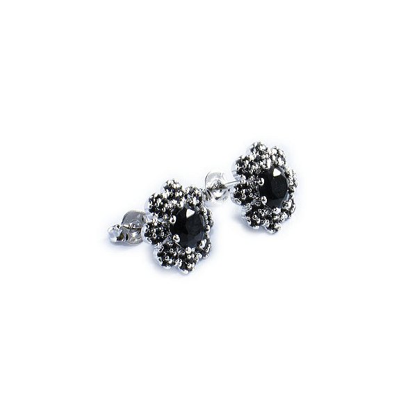 Brinco Flor Zircônia Negra