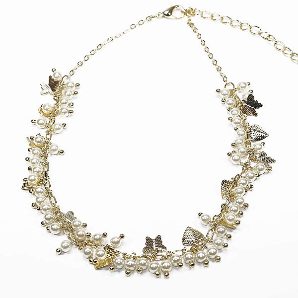 Choker Pérolas com Borboletas