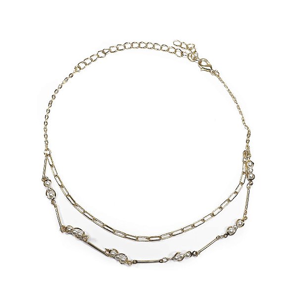 Choker Dupla Corrente Pérolas