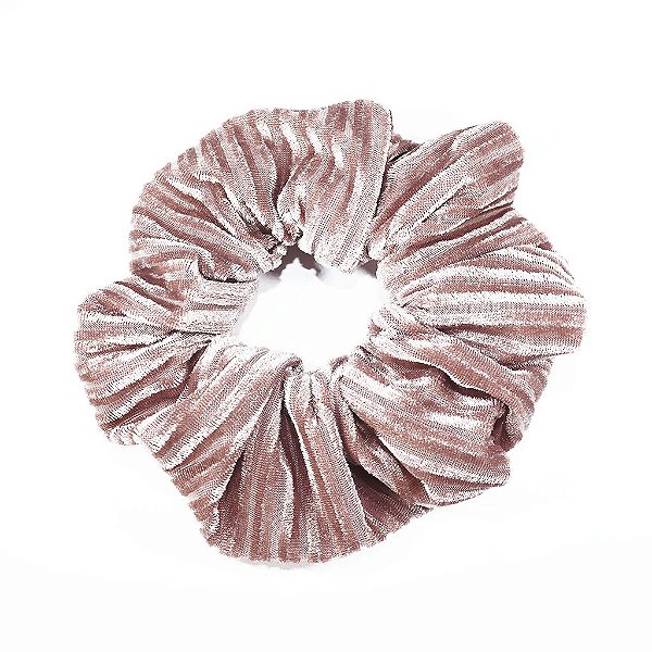 Scrunchie em Veludo Listrado Rosa