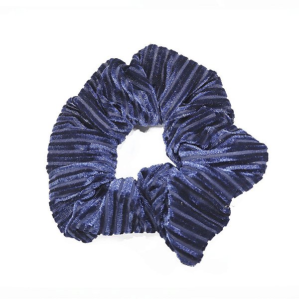 Scrunchie em Veludo Listrado Azul