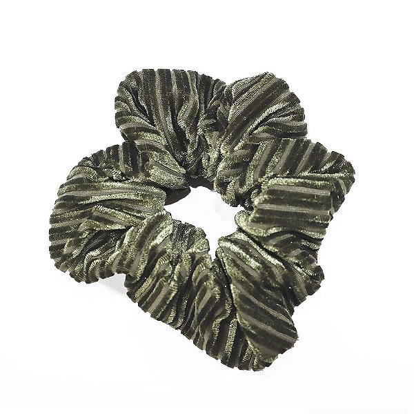 Scrunchie em Veludo Listrado Verde