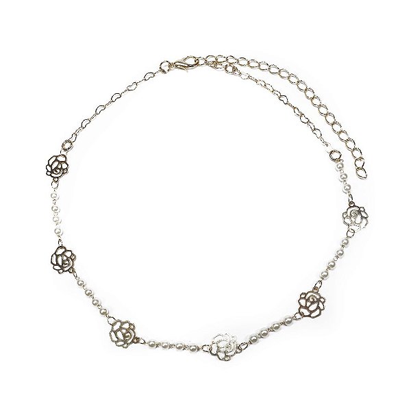 Choker Flor Vazada com Pérolas Mini