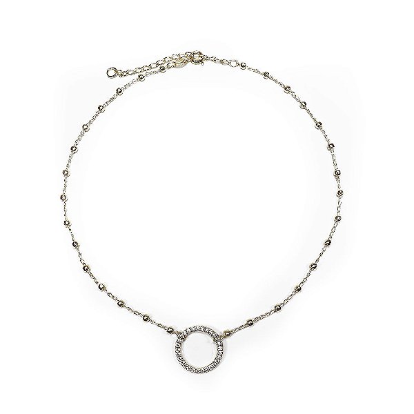 Choker Mini Esferas com Pingente Círculo em Zircônias
