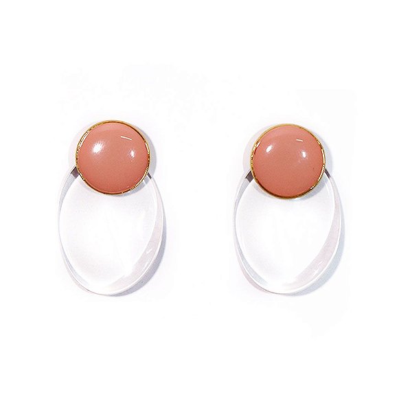 Brinco Botão Rosa Seco Resina Cristal