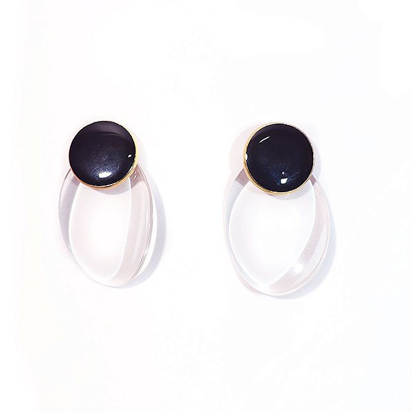 Brinco Botão Preto Esmaltado Resina Cristal