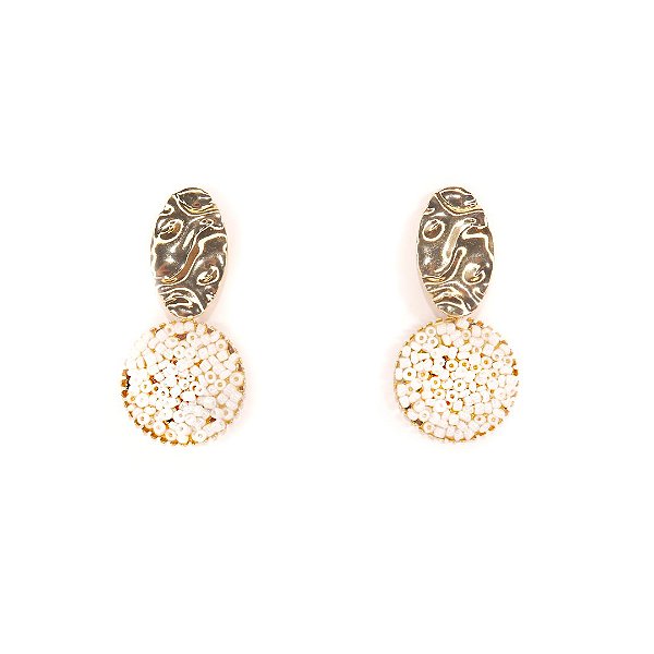 Brinco Metal Amassado Frontal Circulo Beads