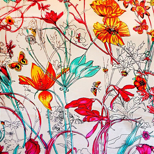 Lenço Floral Borda Laranja