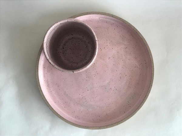 Conjunto Prato Sobremesa Reto e Copo Rosa Cecilia
