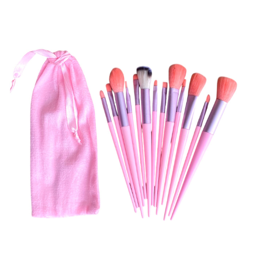Kit com 13 Pincéis para Maquiagem Rosa