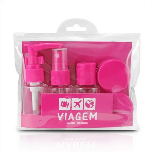 Kit Frascos Para Viagem Porta Shampoo Mini Rosa flamingo