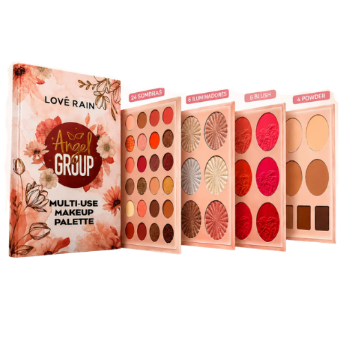 Kit Paleta de Sombras, Blush, Iluminador e Pó Compacto - Love Rain