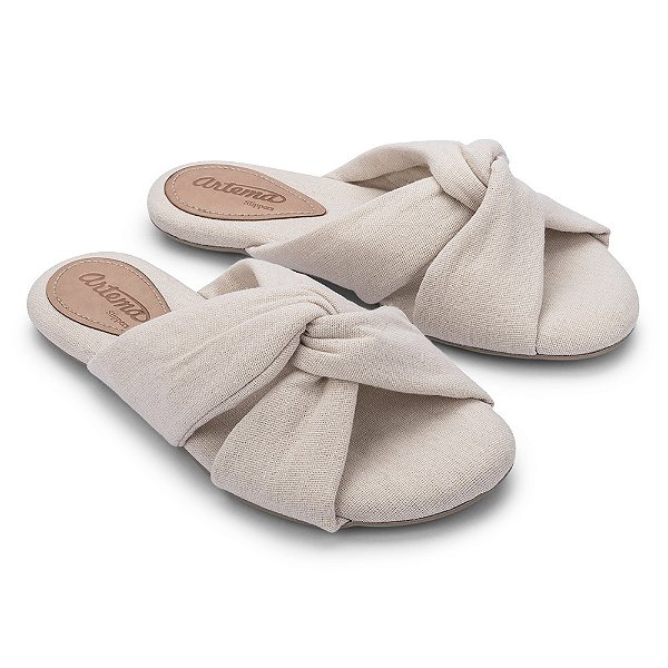 Chinelo feminino torcido linho