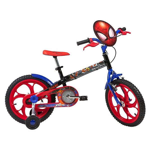 Bicicleta Infantil Aro 16 - Caloi Spider-Man - Aço - Preta, Vermelha e Azul