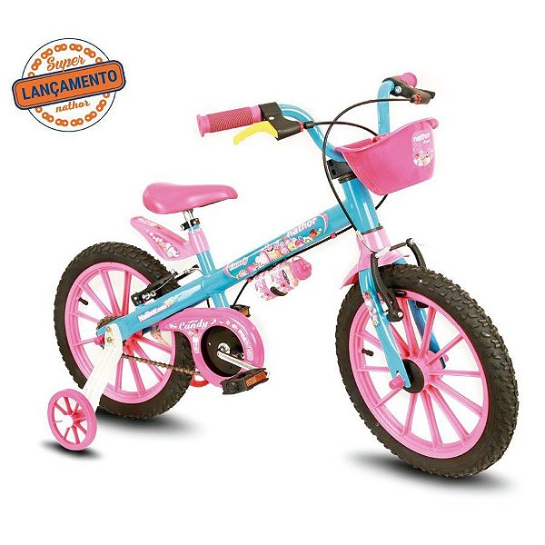 Bicicleta Infantil Aro 16 - Nathor Candy - Aço - Azul e Rosa Claros