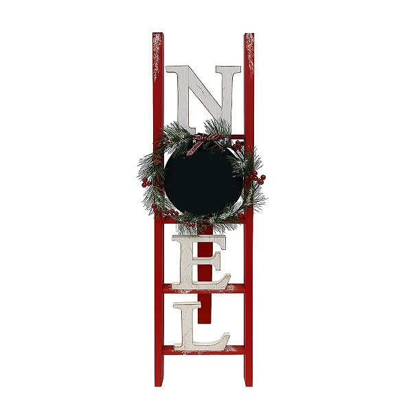 Placa Escada Noel c/ Guirlanda Vermelha 93cm Natal Cromus