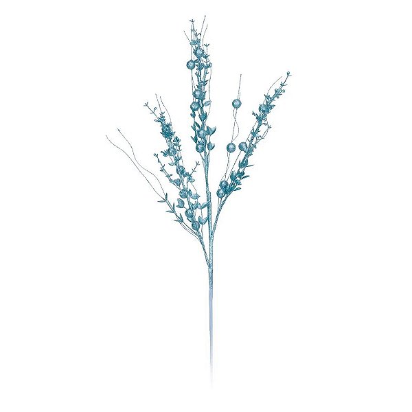 Galho Natalino Azul Folhas Glitter Grande 75cm Natal1un Cromus
