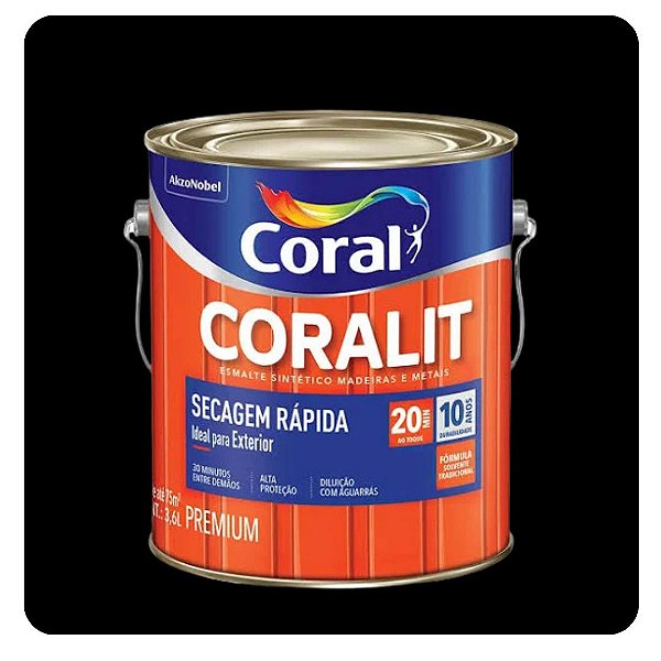 Coralit Secagem Rápida Brilhante Preto 3,6L Coral