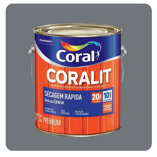 Coralit Secagem Rápida Brilhante Cinza Escuro 3,6L Coral