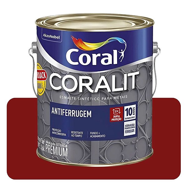 Coralit Ferrolack Vermelho Óxido Brilhante 3,6L Coral