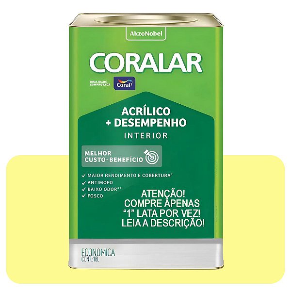 Coralar Amarelo 18L Canário Tinta Acrílica Economica Coral
