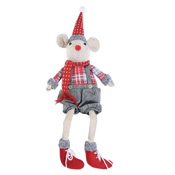 Boneco Natalino Rato Bege e Vermelho 50cm 1108195 Cromus