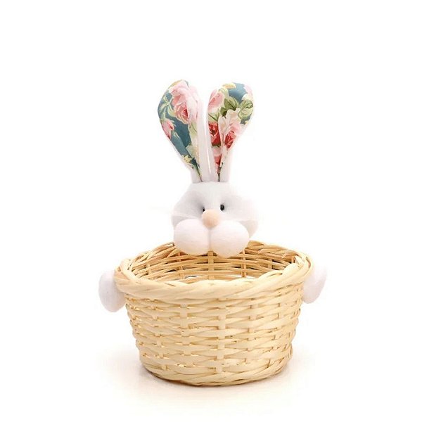 Mini Cesta Decor de Vime c/ Coelho Florido Orelha Azul 1032444A Cromus